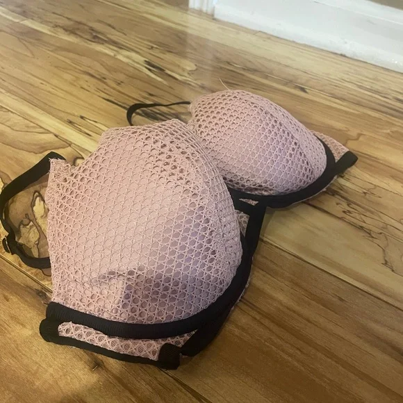 Victoria's Secret Pink Sparkle Lace plunge Push-Up Bra with Black Trim 34DD - Picture 3 of 9